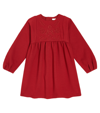 Chloé Kids' Smocked Cotton Blend Dress In Red