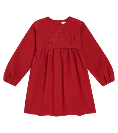 Chloé Kids' 抽褶棉质混纺连衣裙 In Red