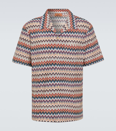 Missoni Zig Zag Cotton-blend Bowling Shirt In Beige Multicolor