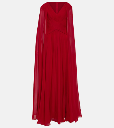 Elie Saab Cape-back Silk-blend Gown In Red