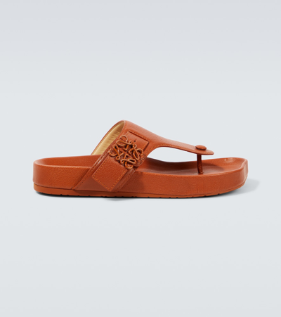 Loewe Anagram Ease Leather Sandals In Orange