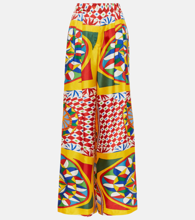 Dolce & Gabbana Carretto Print Silk Twill Wide Pants In Multicolor