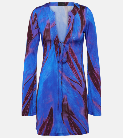 Louisa Ballou Print Viscose Mini Kaftan In Blue