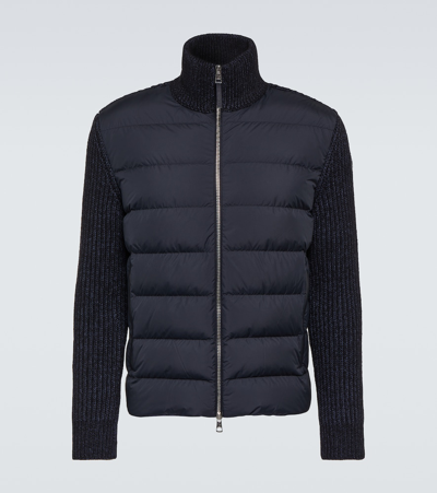 Moncler Cotton And Wool Down Jacket In Blue