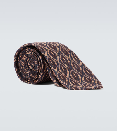 Lardini Printed Silk Tie In Brown