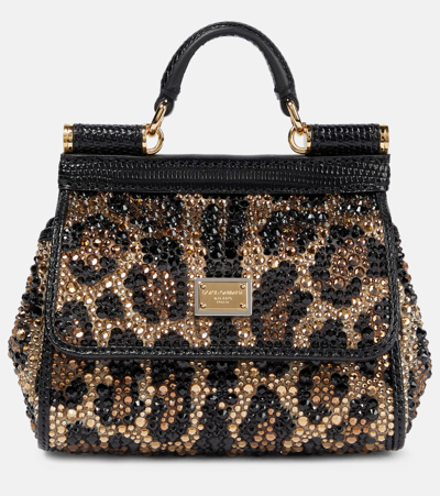 Dolce & Gabbana Sicily Medium Embellished Shoulder Bag In Animal Print
