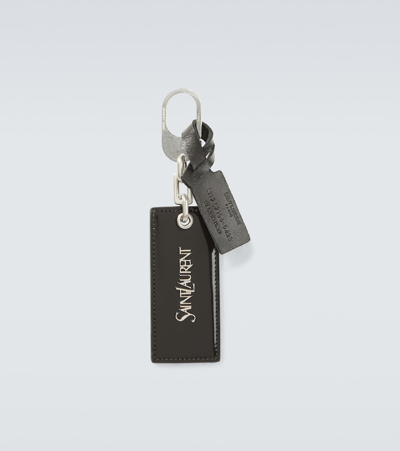 Saint Laurent Logo Leather Keychain In Black