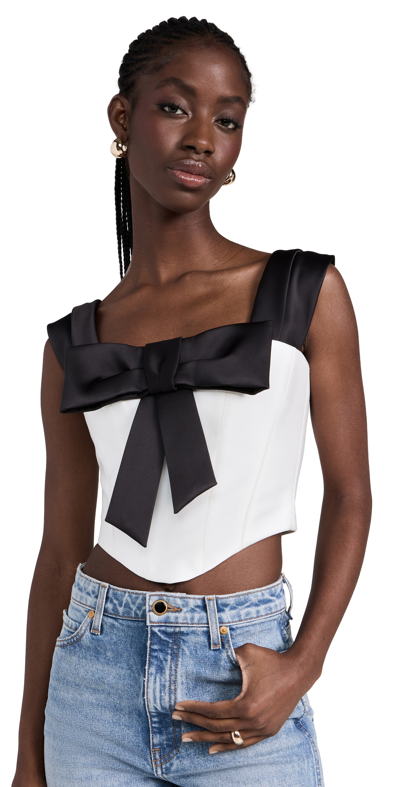 Rozie Corsets Bow-embellished Satin Corset Top In Black/white