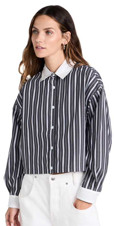 Moon River Boxy Button Up Shirt In Charcoal