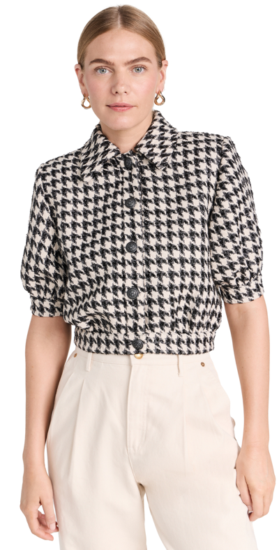 L Agence Cove Jacket In Latte Grey Black Houndstooth