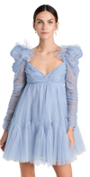 ZIMMERMANN TULLE RUCHED MINI DRESS DUSTY BLUE