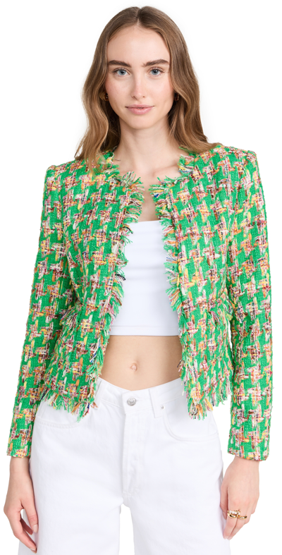 L Agence Angelina Tweed Open-front Blazer In Green Mlti Houndstooth Tweed