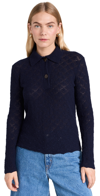 VINCE LACE STITCH POLO SWEATER COASTAL