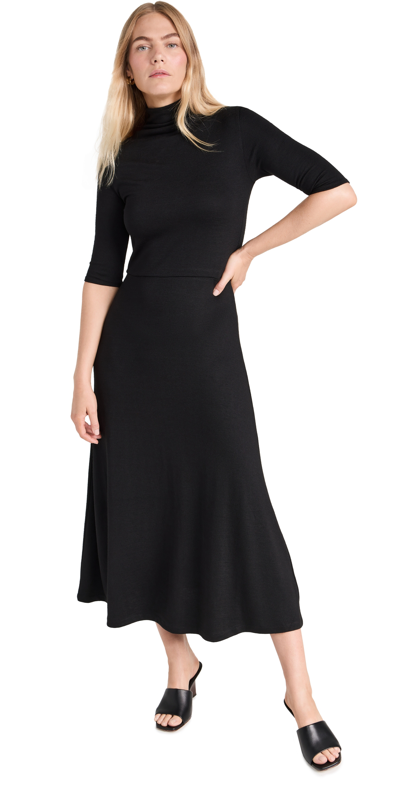 Vince Elbow-sleeve Turtleneck Midi Dress In Black