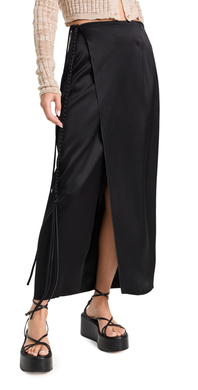 Nanushka Racha Satin Side-tie Slip Skirt In Black