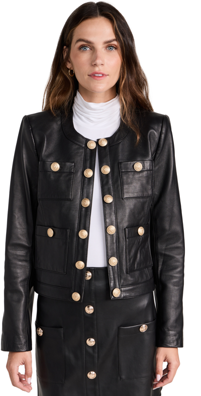 L Agence Jayde Collarless Leather Jacket In Black