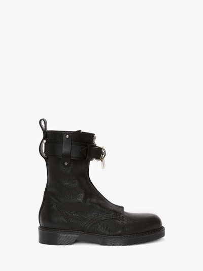 Jw Anderson Padlock Combat Boots In Black