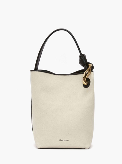 Jw Anderson The Chain Canvas Bucket Bag In White