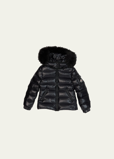 Moncler Kids Bady Faux Fur Quilted Jacket In Black