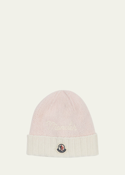 Moncler Kids' Girl's Logo-print Knit Wool Hat In Pink