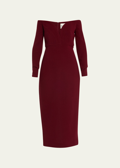 Roland Mouret Off-the-shoulder Wool-crepe Midi Dress In Purple