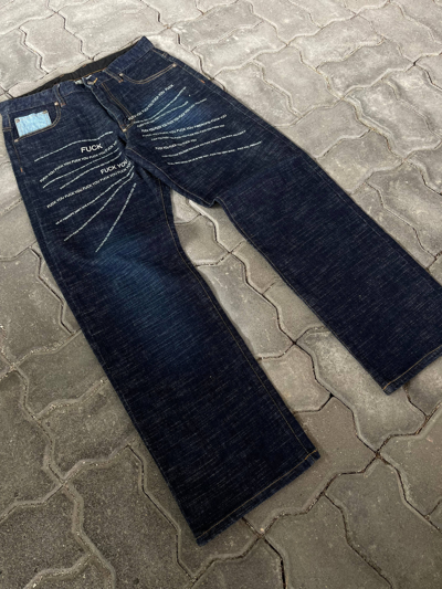 Pre-owned Fiberops X Kapital Fiberops Denim Bad Word “fk You” Travis Scott Style In Blue Black