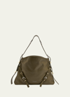 Givenchy Medium Voyou Buckle Shoulder Bag In Tumbled Leather In 313 Dark Khaki