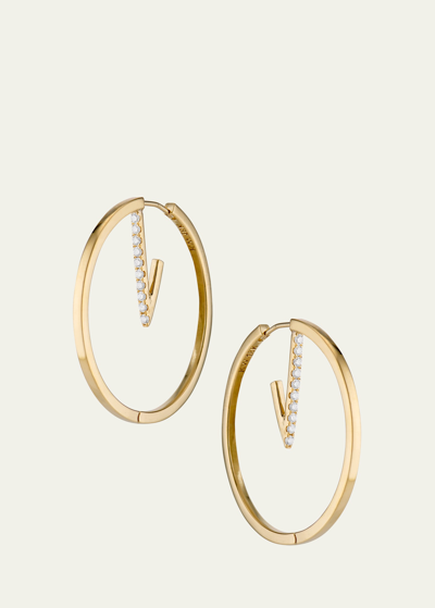 Katey Walker 18k Yellow Gold Large Double Hoop Triangle Pave Diamond Earrings In Yg