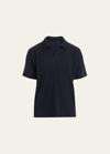 Issey Miyake Men's Pleated Polyester Basic Polo Shirt In Navy