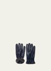 Bergdorf Goodman Men's Cashmere-lined Deerskin Leather Gloves In Navy