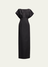 CAROLINA HERRERA SILK COLUMN GOWN WITH FAN BODICE