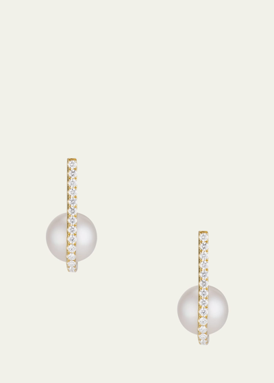 Katey Walker 18k Yellow Gold White Pearl And Diamond Tuck Stud Earrings In Yg