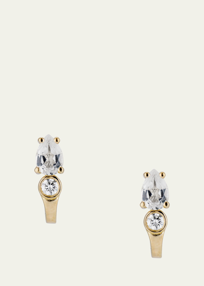 Katey Walker 18k Yellow Gold Pear White Topaz And Diamond Huggie Hoop Earrings In Yg