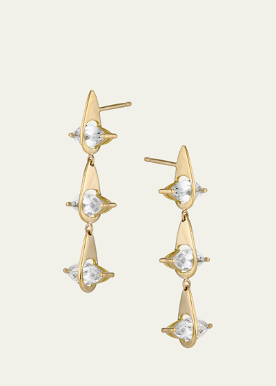 Katey Walker 18k Yellow Gold Pierced Pear Marquise White Topaz Triple Drop Earrings In Yg