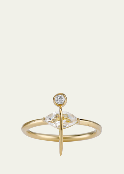 Katey Walker 18k Yellow Gold Pierced Pear Marquise White Topaz And Diamond Ring In Yg
