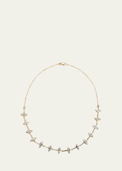 Katey Walker 18k Yellow Gold Pierced Pear Marquise White Topaz And Diamond Half Tennis Necklace In Yg
