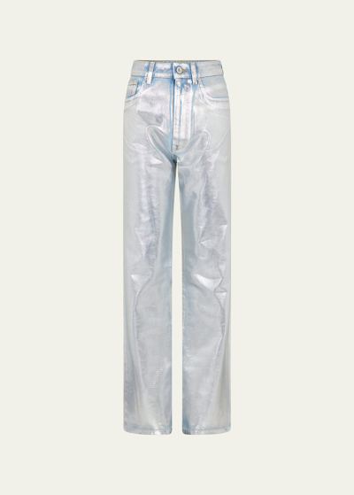 Rabanne Metallic Coated Straight-leg Jeans In Silver