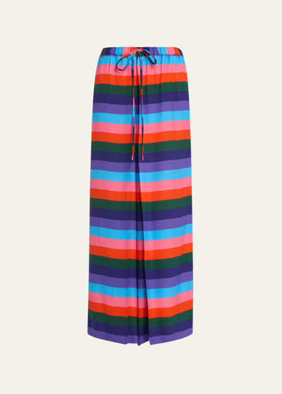 Rianna + Nina Kipos Split Stripe Drawstring Long Skirt In Naftis Multi