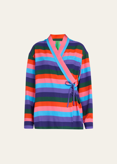 Rianna + Nina Kipos Stripe Asymmetric Self-tie Shirt In Naftis Multi