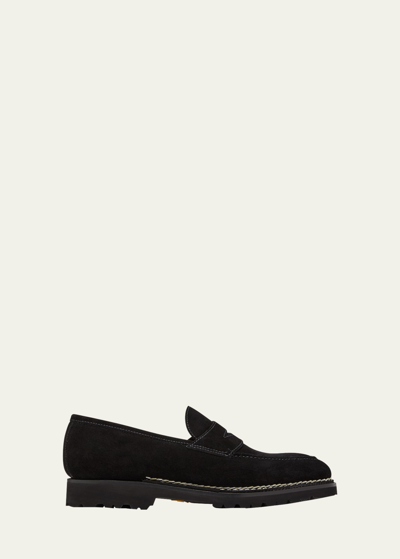 Bontoni Men's Principe Lug Sole Suede Penny Loafers In Black