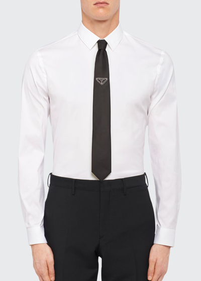 Prada Re-nylon Gabardine Tie With Logo In Nero