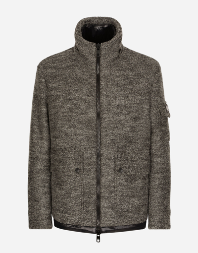 Dolce & Gabbana Padded Wool Jacket With Branded Tag In Multicolor