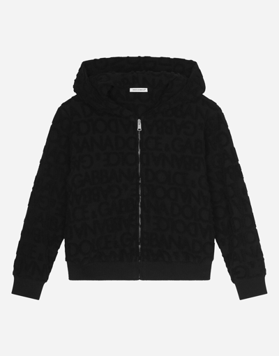 Dolce & Gabbana Kids' Zip-up Hoodie With Jacquard Logo In Black