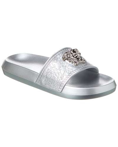 Versace Women's Embellished Logo Slide Sandals In Silver