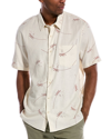 Vince Willow Leaf Print Short Sleeve Shirt In Beige