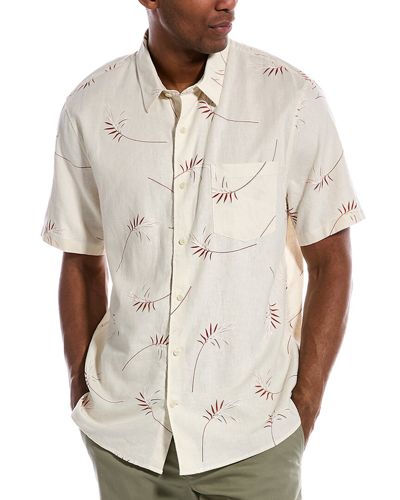 Vince Willow Leaf Print Short Sleeve Shirt In Marine Fog