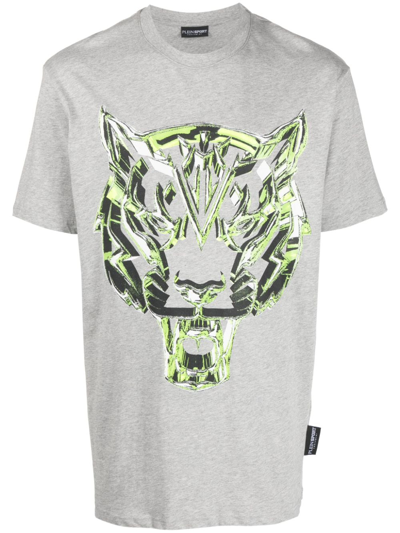 Plein Sport Ss Chrome Tiger Cotton T-shirt In Grey
