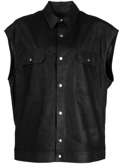 Rick Owens Leather Classic-collar Gilet In Black
