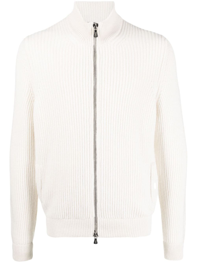 Fedeli Ribbed Cashmere Cardigan In White