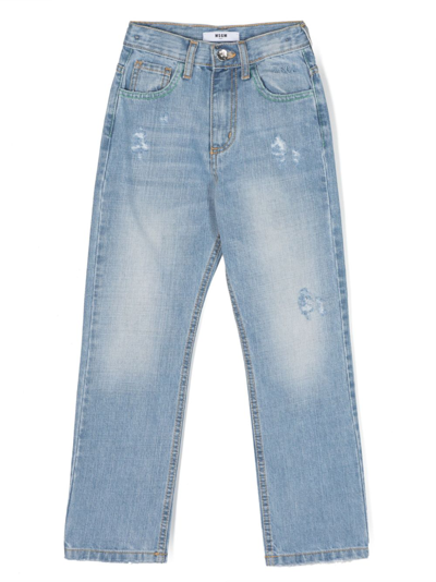 Msgm Kids' Distressed-effect Straight-leg Jeans In Blue